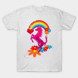 unicorn 1 pink rainbow and flowers tshirts T-Shirt